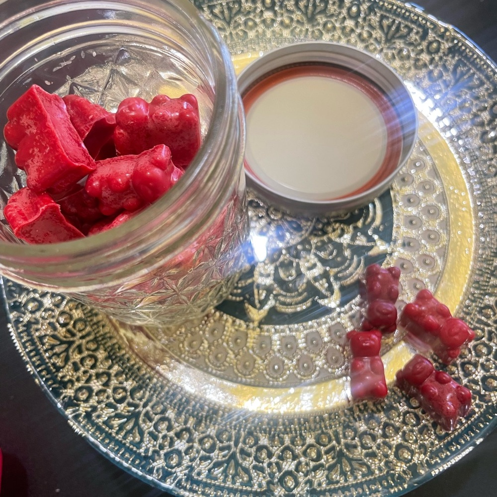 Red Gummy Bear shaped watermelon sugar lemonade was melts